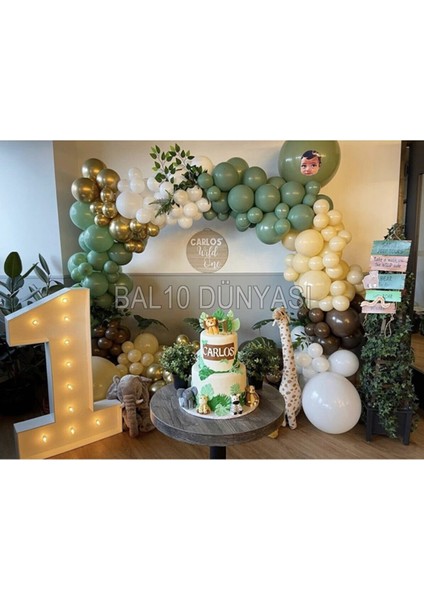 Krom Gold Küf Yeşili Beyaz Çikolata Kahve ve Ten Rengi Balon Zinciri 70 Adet+5 mt Balon Zinciri