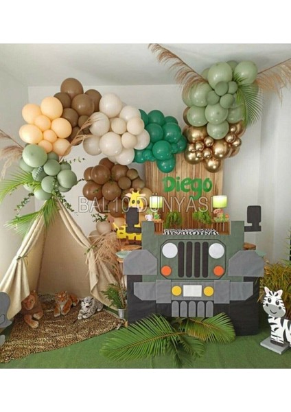 Gold Yeşil Karamel Beyaz ve Ten Rengi Balon Zinciri 60 Adet+5 mt Balon Zinciri