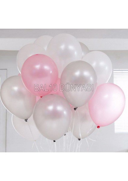 Pembe-Gümüş-Beyaz Balon Seti 30 Adet