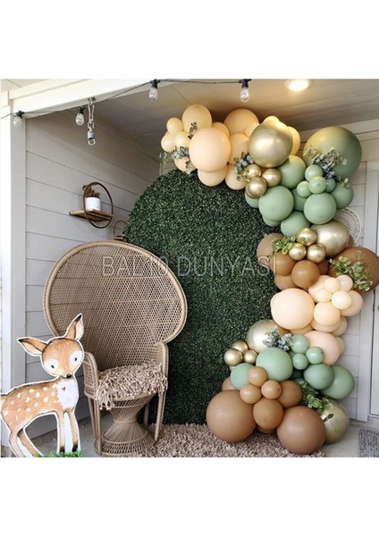 Krom Gold Küf Yeşili Karamel ve Ten Rengi Balon Zinciri 50 Adet+5 mt Balon Zinciri