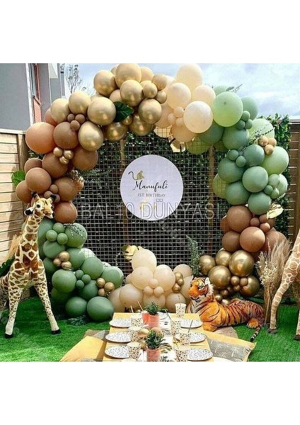 Gold Küf Yeşili Karamel ve Ten Rengi Balon Zinciri 50 Adet+5 mt Balon Zinciri