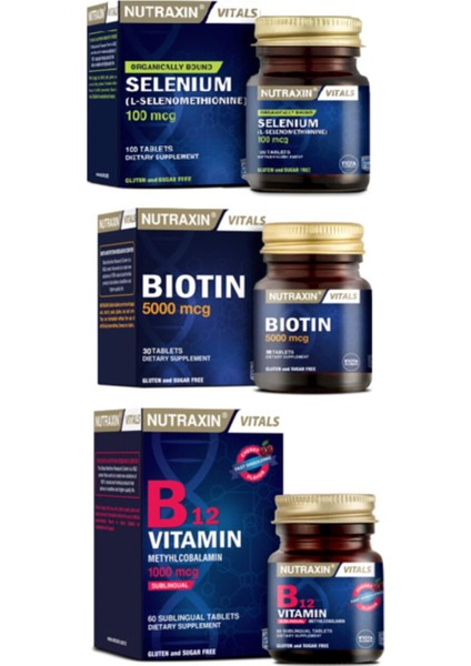 B12 Vitamini 1000 Mcg 60 Dilaltı Tableti + Biotin 5000 Mcg 30 Tablet + Selenium 100 Mcg 100 Tablet