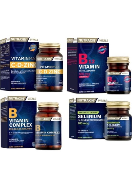 Vitamin Max ( C ,d , Zinc ) + B12 Vitamini 60 Tablet + B Vitamin Complex 60 Tablet + Selenyum 100 T.
