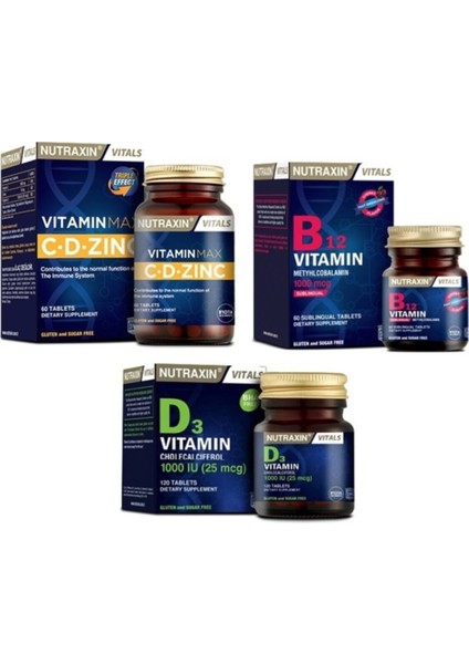 Vitamin Max ( C ,d , Zinc ) 60 Tablet B12 Vitamini 1000 Mcg 60 Tablet D3 Vitamini 120 Tablet