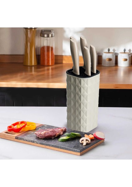 CKR2870 Akrilik Plastik Standlı 6 Parça Bıçak Seti Krem