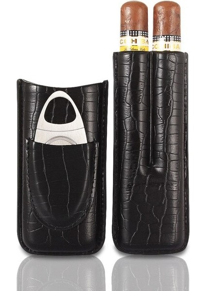 Timsah 2 Tüpler Puro Kılıfı Seyahat Deri Puro Neme Kutusu Kesici ile | Puro Aksesuarları - (Yurt Dışından)
