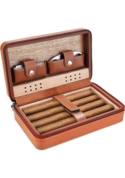 Three Beans Puro Depolama Puro Humidors Puro Neme Durumda Taşınabilir Cedar Ahşap Deri Seyahat Neme Nemlendirici Set Hediye Kutusu | Puro Aksesuarları - (Yurt Dışından)