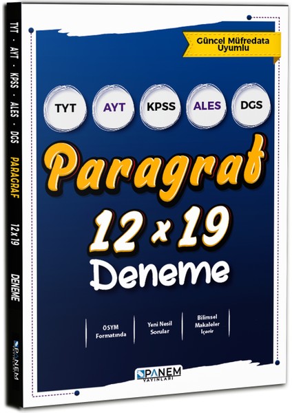 Panem Yayınları TYT AYT KPSS ALES DGS Paragraf 12X19 Deneme