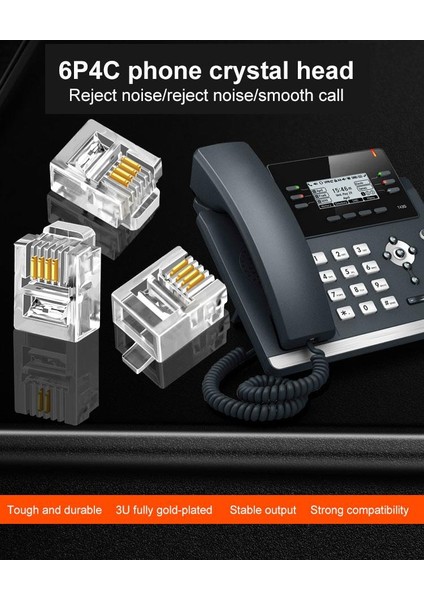 PrimeX Plus PX-6P4C RJ11 4 Pinli Konnektör, RJ11 Jack, 6P4C Jack, RJ11 Telefon Kablo Ucu 100 Lü Paket