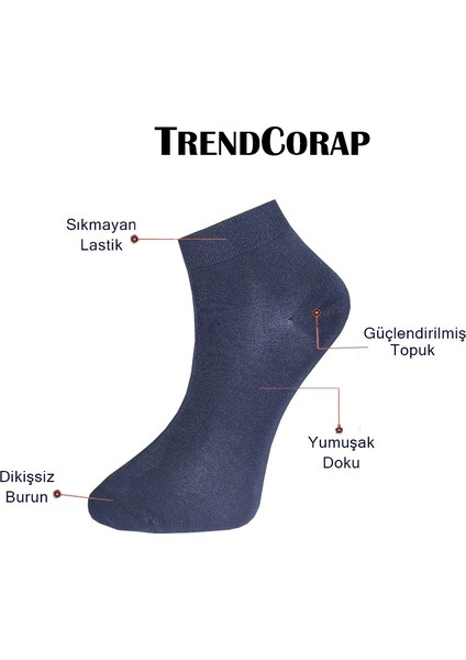 Trendcorap Premium 8'li Dikişsiz Bambu Erkek Spor Bilek Patik Çorap Siyah - Lacivert