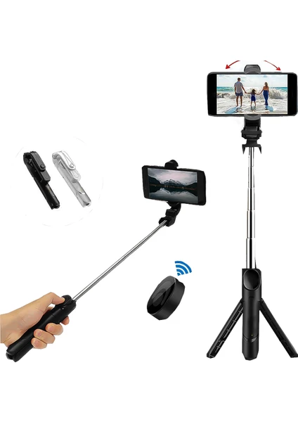 Else Nippon Siyah Bluetooth Kumandalı Selfie Çubuğu - Monopod - Tripod Vlog Telefon Tutucu - Tiktok