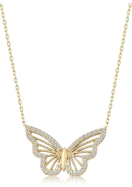 Altın Renk Kolye Zirkon Taşlı Kelebek Bayan Kolye 1054