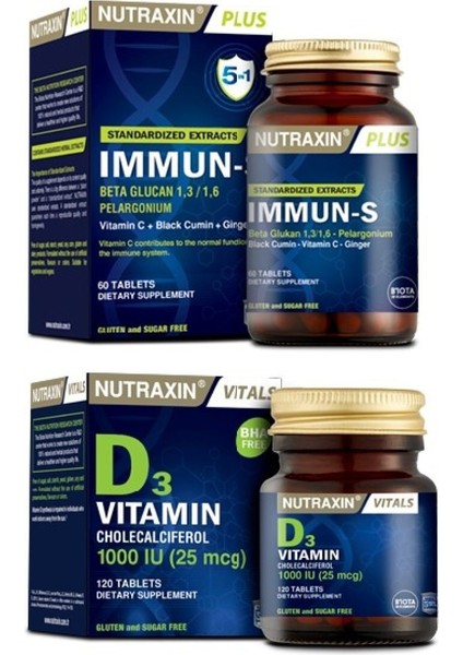 Vitamin ve Mineral Takviyesi D3 Vitamini 120 Tablet + Immun-S 60 Tablet