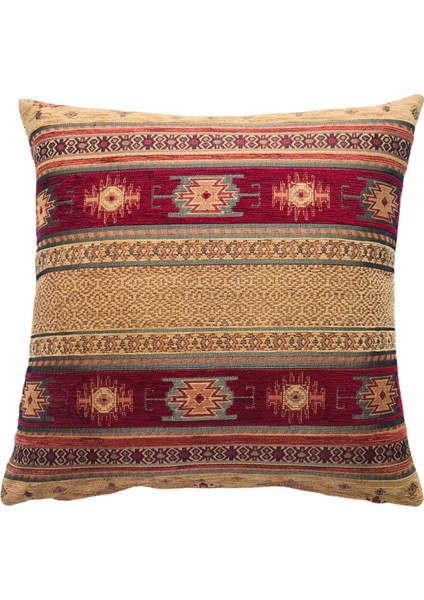 Kilim Desenli Safran Kırlent Kılıfı 45 x 45 cm.