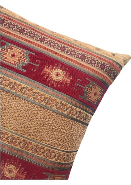 Kilim Desenli Safran Kırlent Kılıfı 45 x 45 cm.