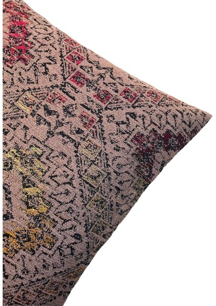 Kilim Desenli Vintage Pembe Kırlent Kılıfı 45 x 45 cm.