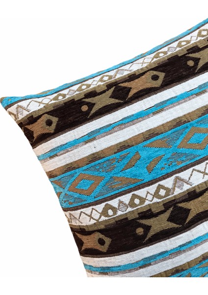 Kilim Desenli Turkuaz Kırlent Kılıfı 45 x 45 cm.