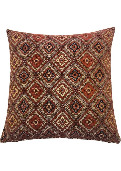 Geometrik Çiçek Desenli Kiremit Kırlent Kılıfı 45 x 45 cm.