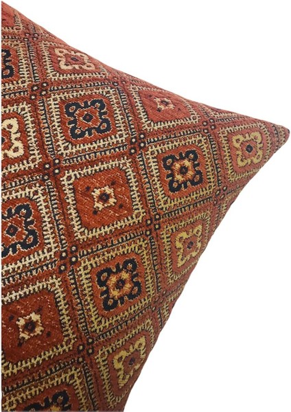 Geometrik Çiçek Desenli Kiremit Kırlent Kılıfı 45 x 45 cm.