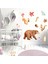 Sulu Boya Dolap Duvar Sticker - Sevimli Hayvanlar ve Yapraklar - Ayıcık, Tavşan, Sincap Duvar Dekoru 1