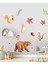 Sulu Boya Dolap Duvar Sticker - Sevimli Hayvanlar ve Yapraklar - Ayıcık, Tavşan, Sincap Duvar Dekoru 4