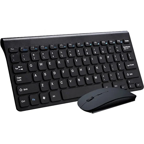 Triline Ingilizce Mini Slim 2.4 Ghz Kablosuz Klavye Mouse Set Klavye - Siyah