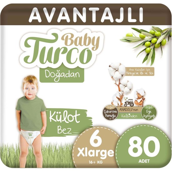 BabyTurco Baby Turco Doğadan Avantajlı Külot Bez 6 Numara Xlarge 80 Adet