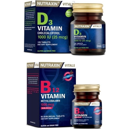 Nutraxin Vitals B12 Vitamin 60 Tablet ve D3 Vitamini 1000 Iu Fiyatı