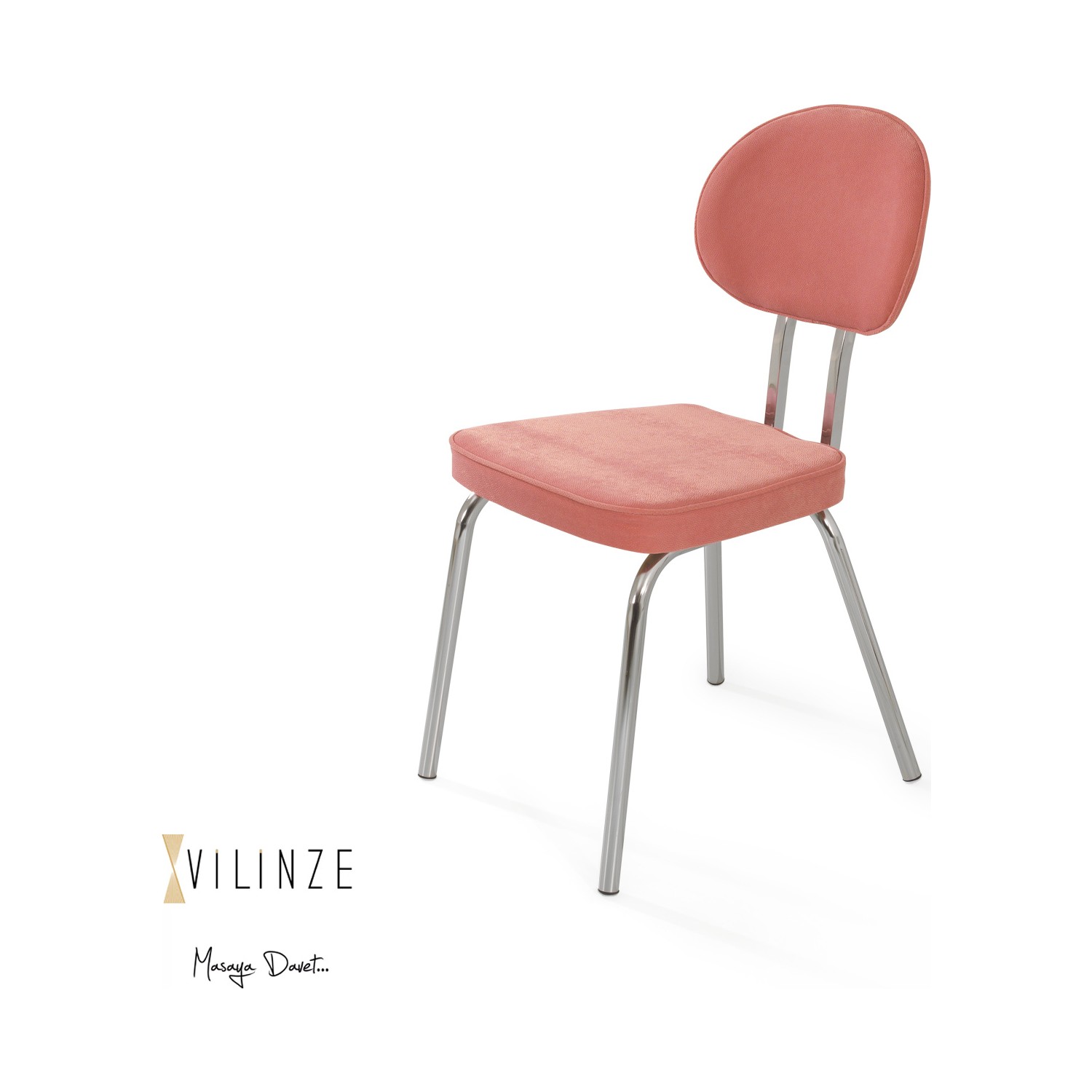 Vilinze Bulut Sandalye, 2 Adet , Pembe Kumaş, Krom Ayak Fiyatı