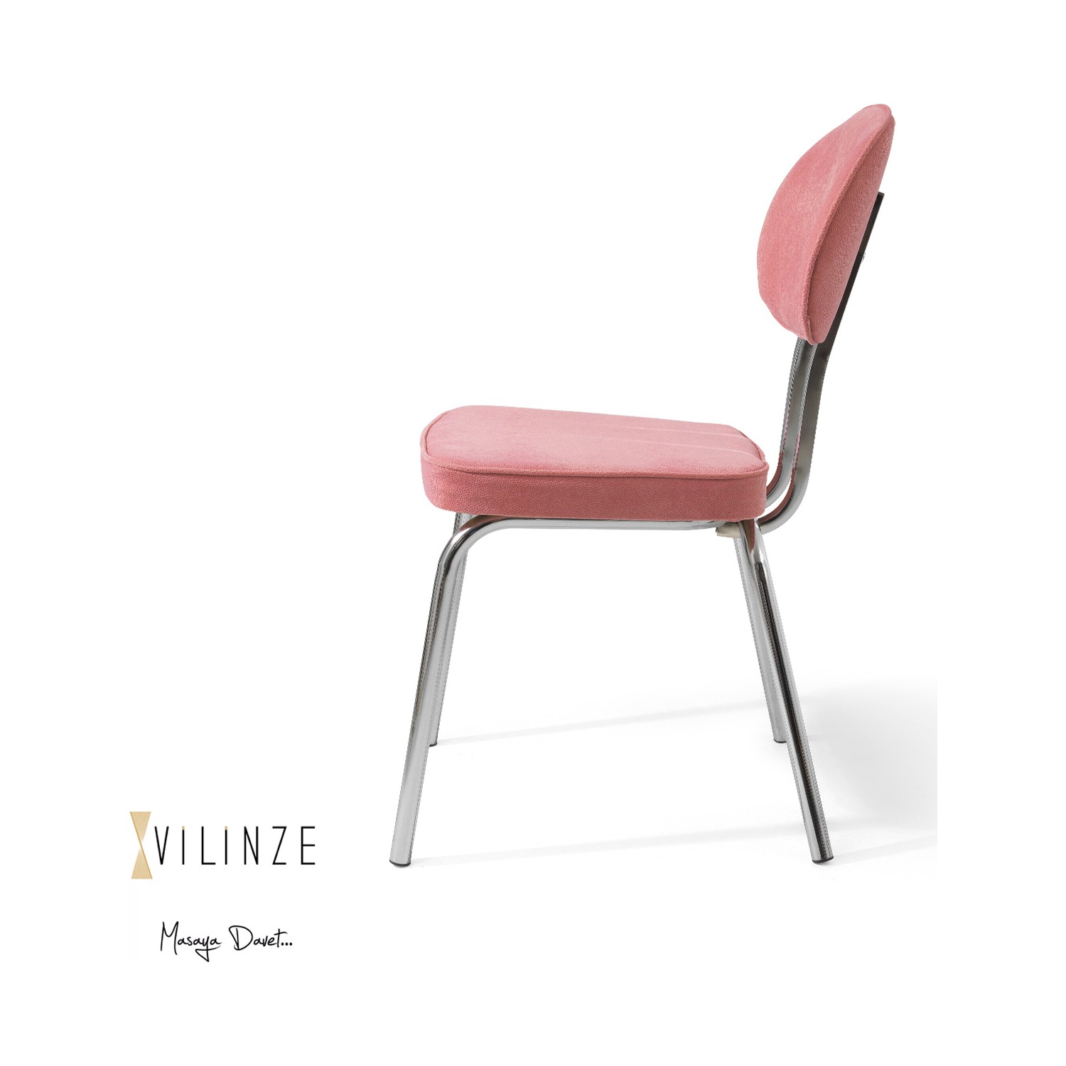 Vilinze Bulut Sandalye, 2 Adet , Pembe Kumaş, Krom Ayak Fiyatı