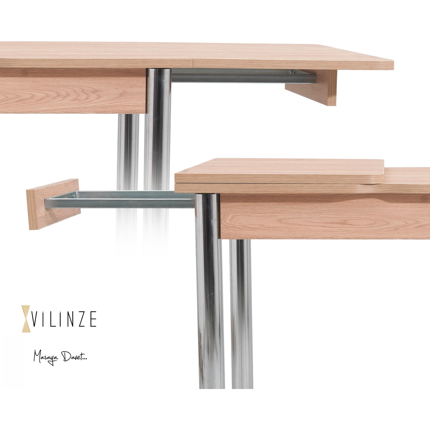 Vilinze ECE 8080 Açılır Masa, Natürel Tabla, Krom Ayak Fiyatı
