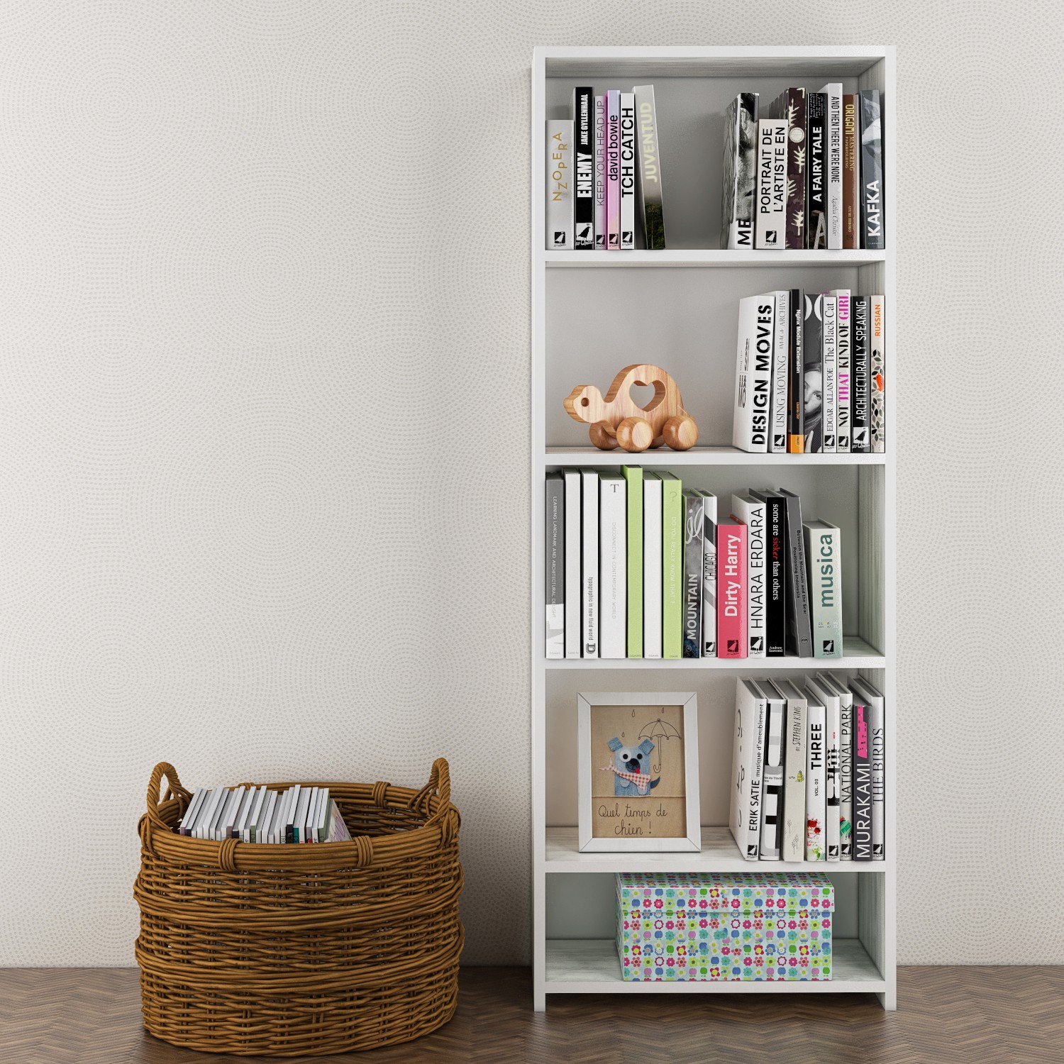 Eyibil Mobilya Linda 5 Raflı Eskitme Beyaz Kaliteli Kitaplık Fiyatı