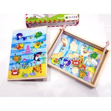 Dingdangmu Ahşap Çekmeceli Oltalı Balık Tutma ve Puzzle Oyunu