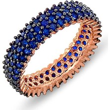 Bella Gloria 3 Sıra Saks Mavi Taş Gümüş Tamtur Yüzük (GA00077)