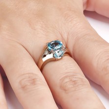 Bella Gloria Mavi Topaz Tektaş Pırlanta Yüzük (GPY0025)