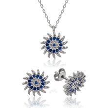 KENPAZAR Bayan Lili Gümüş Güneş Desenli Nazar Set