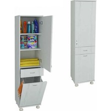 Evistro Lake Çok Amaçlı Banyo Boy Dolabı Çamaşır Sepetli