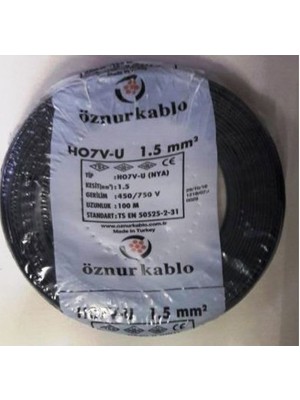 Öznur 1,5 Mm Nya Kablo Tek Damar Siyah 100 Metre