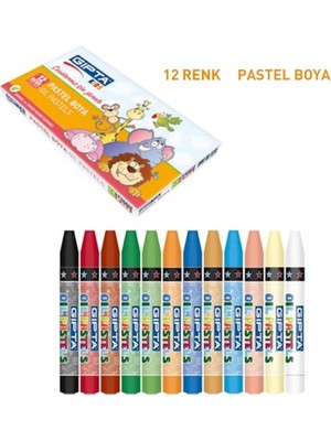 Gıpta Pastel Boya Karton Kutu 12 Renk Altıgen Şekilde Çocuklar İçin Eğlenceli Boyama Seti