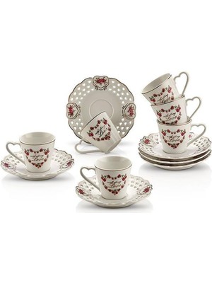 Boss Sima 12 Parça Kalpli Porselen Kahve Takımı