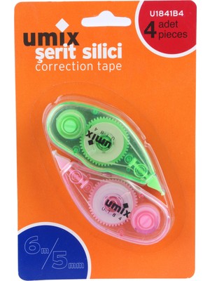 Umix Şerit Silici 5 mm x 6 m 4 Adet Renkli Düzeltici Kalemler Ofis Kullanımı İçin