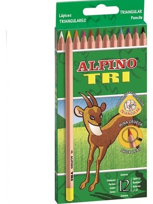 Alpino Tri Üçgen Kuru Boya Kalemi 12'li Doğal Ahşap Renkli Kalem Seti Karton Kutuda