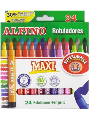 Alpino Maxi Jumbo Keçeli Kalem 24 Lü Süper Yıkanabilir Canlı Renkler 6 mm Kalın Uç