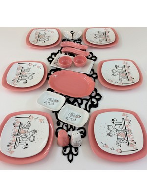 Keramika Peri Masalı 24 Parça 6 Kişilik Seramik Kahvaltı Takımı Pembe