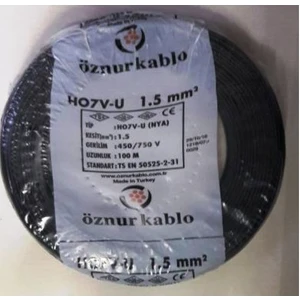 1,5 Mm Nya Kablo Tek Damar Siyah 100 Metre