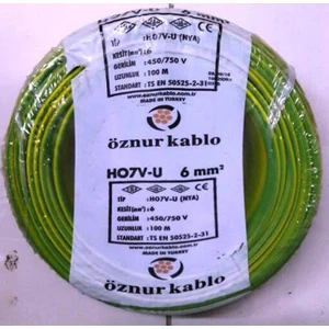 6 Mm Nya Kablo Tek Damar Sarıyeşil 100 Metre