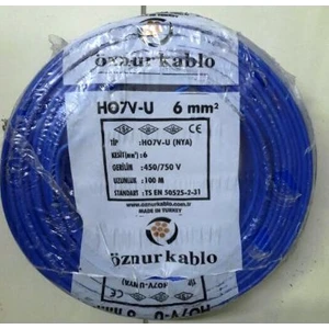 6 Mm Nya Kablo Tek Damar Mavi 100 Metre