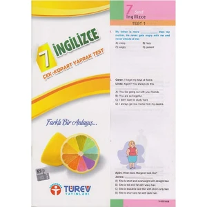 Türev Yayınları 7.Sınıf İngilizce Çek Kopart