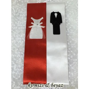 Müstakbel Gelin Gelin Damat Motifli Takı Kurdelesi - Kırmızı-Beyaz