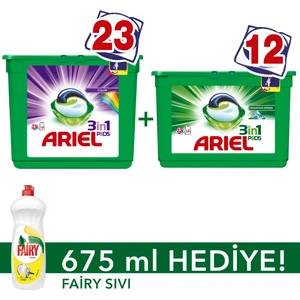 3'ü 1 Arada Pods Sıvı Çamaşır Deterjanı Kapsülü Parlak Renkler 23 Yıkama + Pods Dağ Esintisi 12 Yıkama